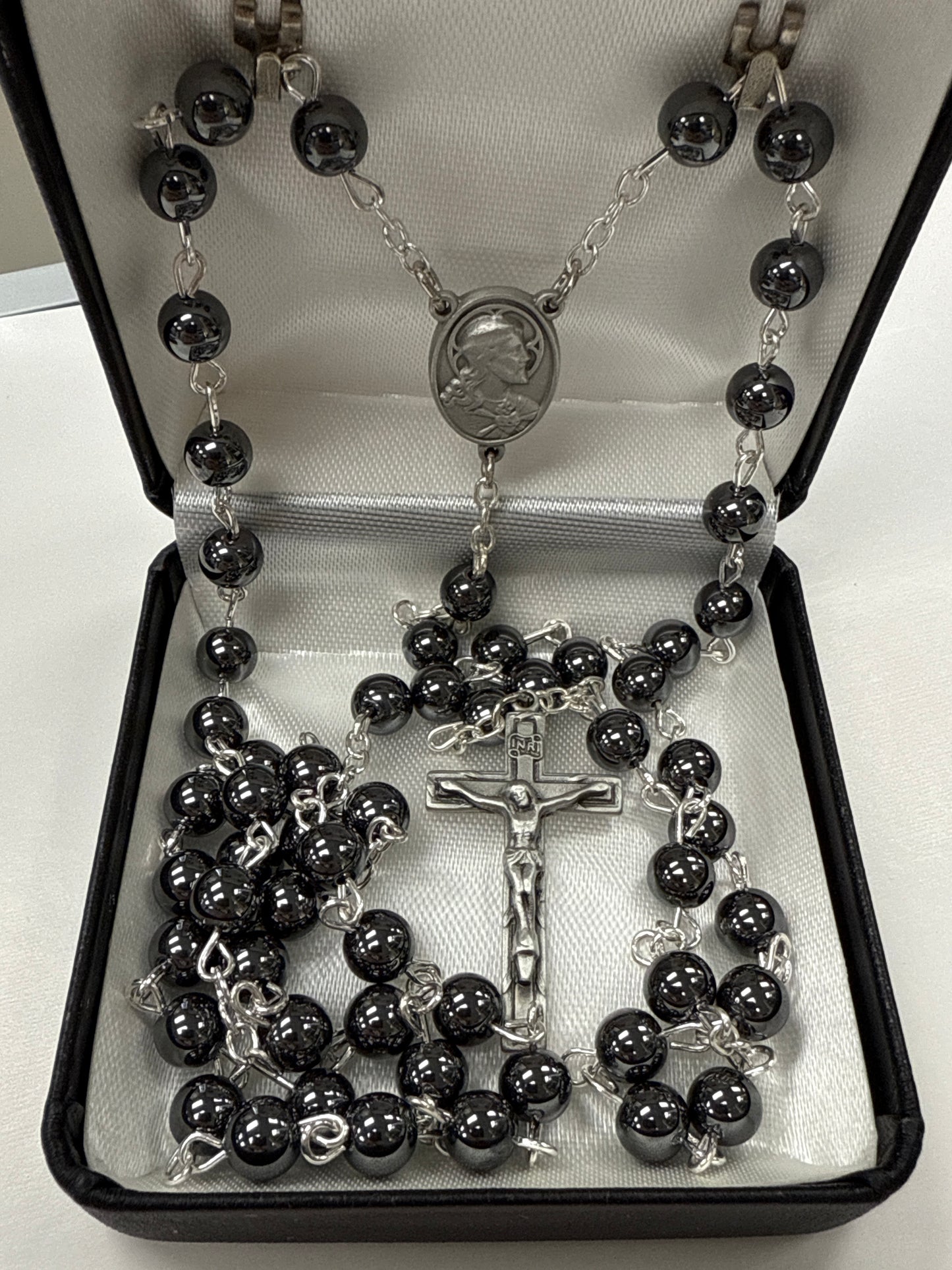 Hematite Rosary with pewter Cross R936B