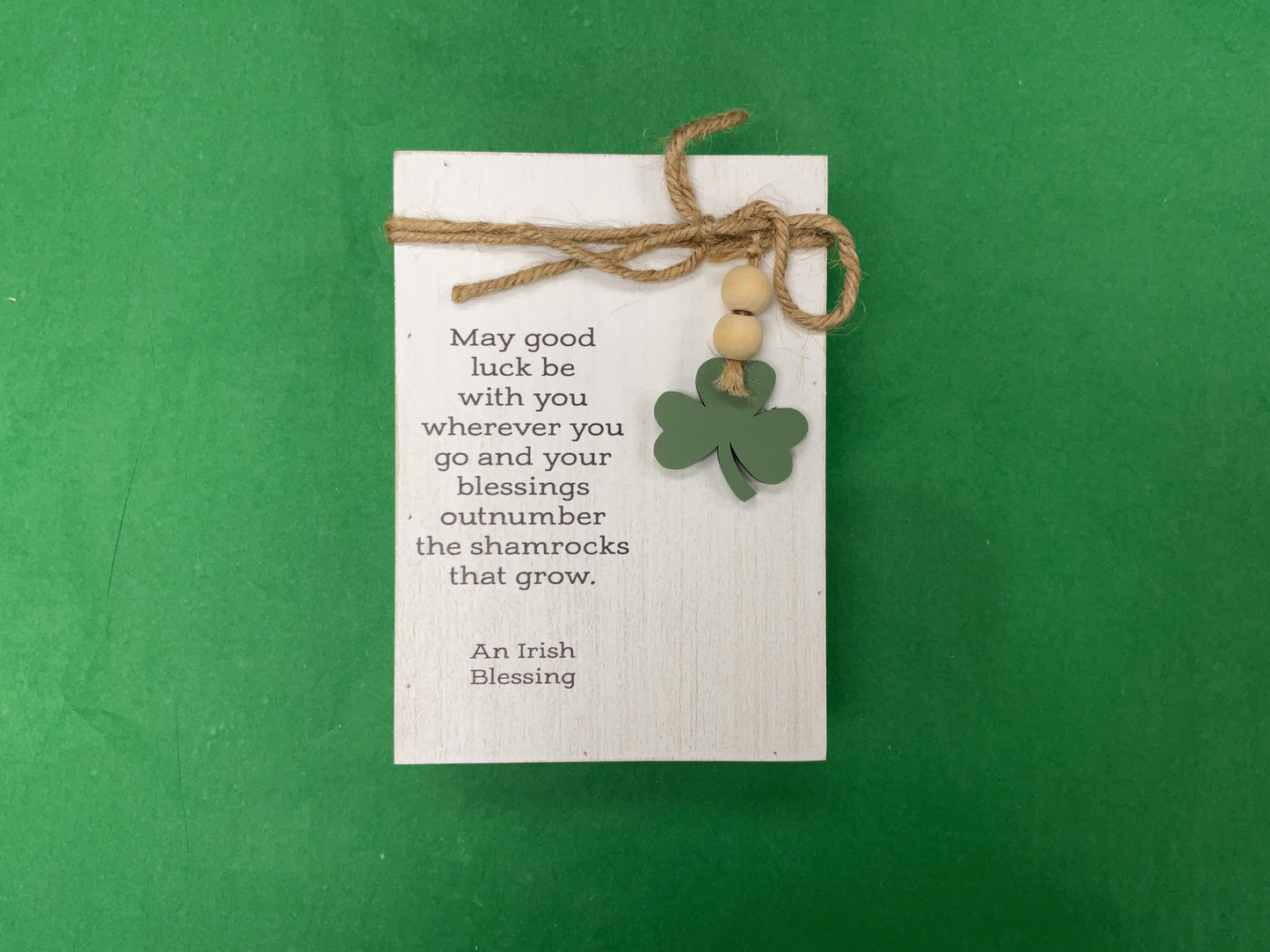 Irish Blessing Message Block with Beaded Shamrock