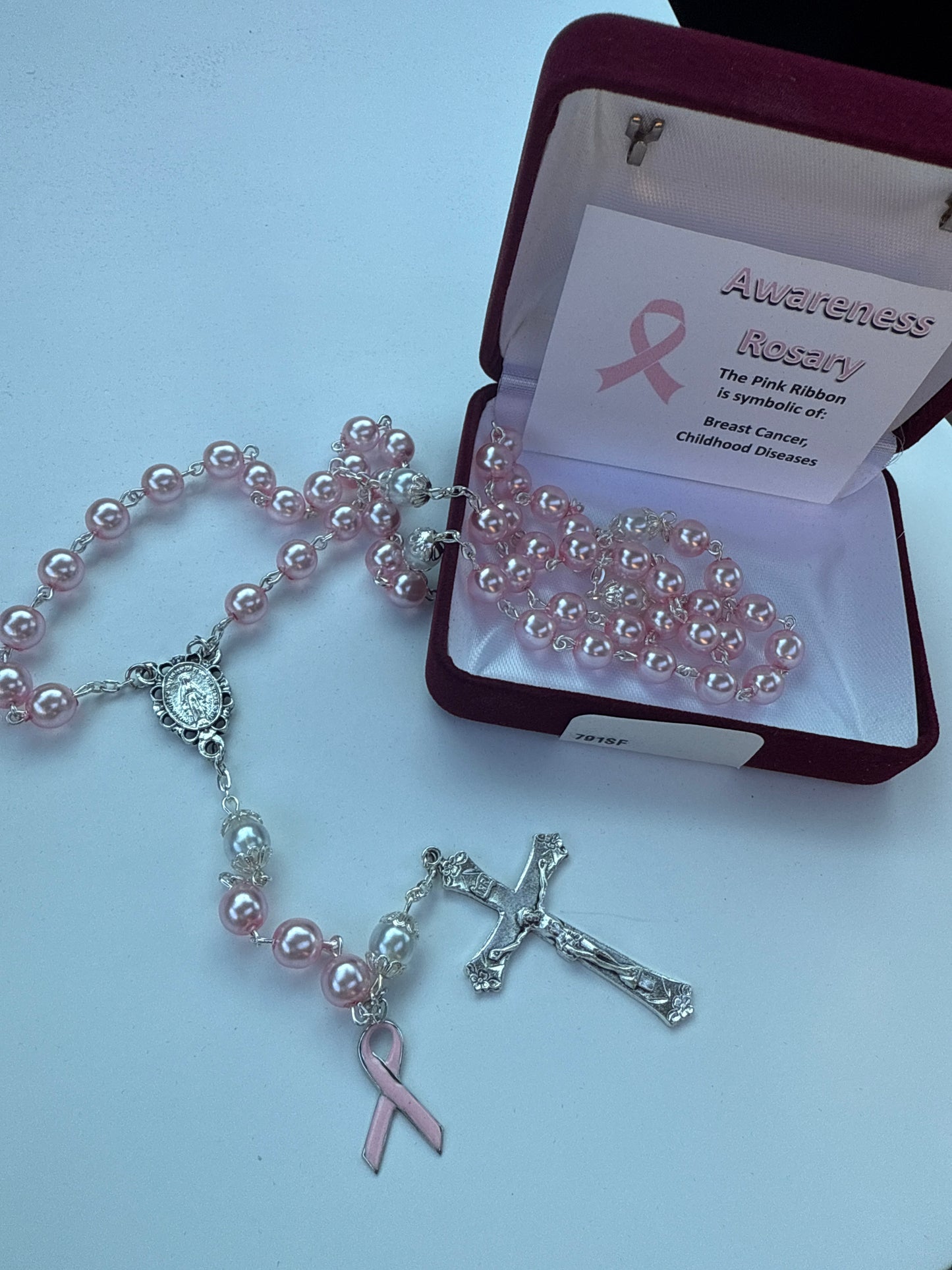 Breast Cancer Awareness Pink Pearl Rosary 791SF