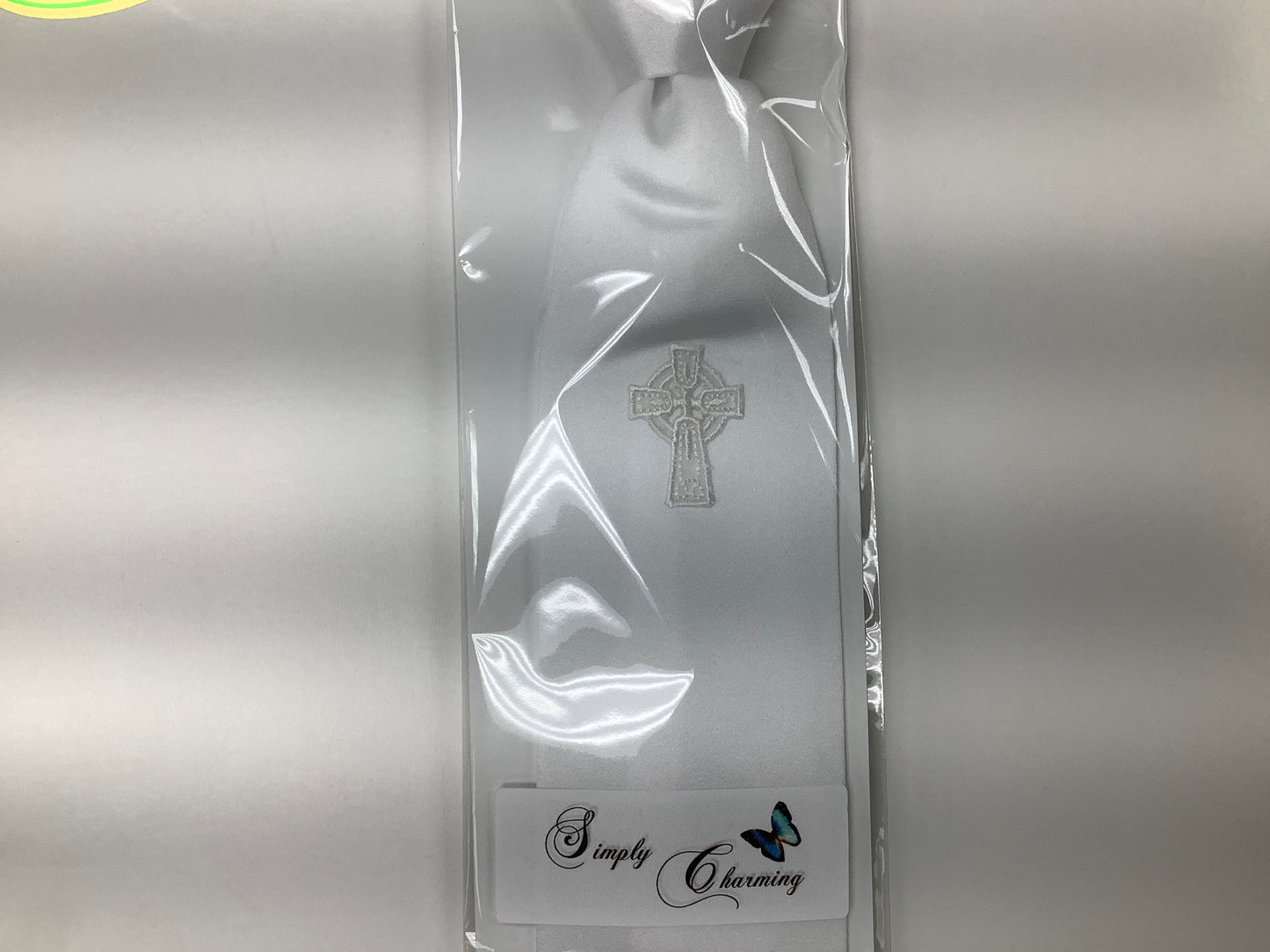 First Communion White Tie with Celtic Cross by Simply Charming