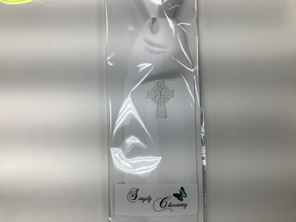 First Communion White Tie with Celtic Cross by Simply Charming