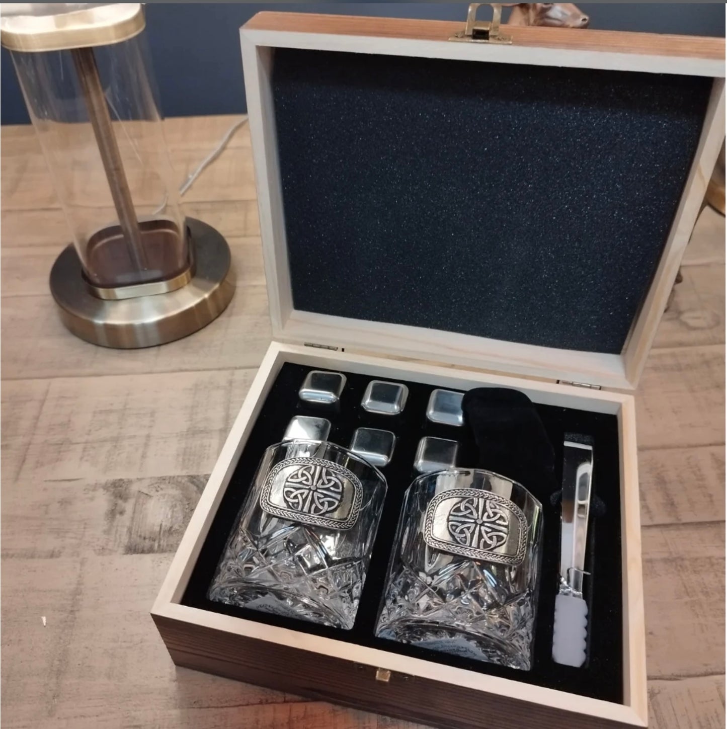 Mullingar Pewter Cut Whiskey Crystal Glass Gift Presentation set. p381