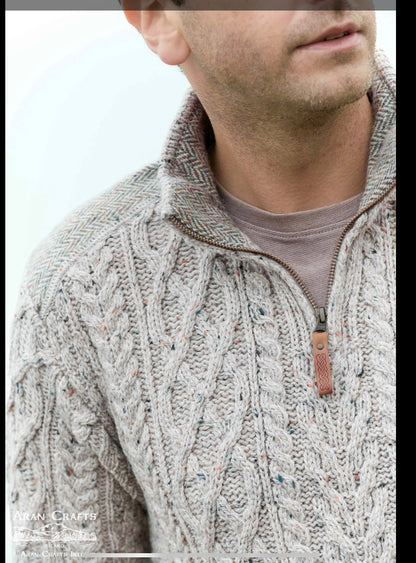 CURRACLOE HALF ZIP SWEATER WITH TWEED PATCH T44