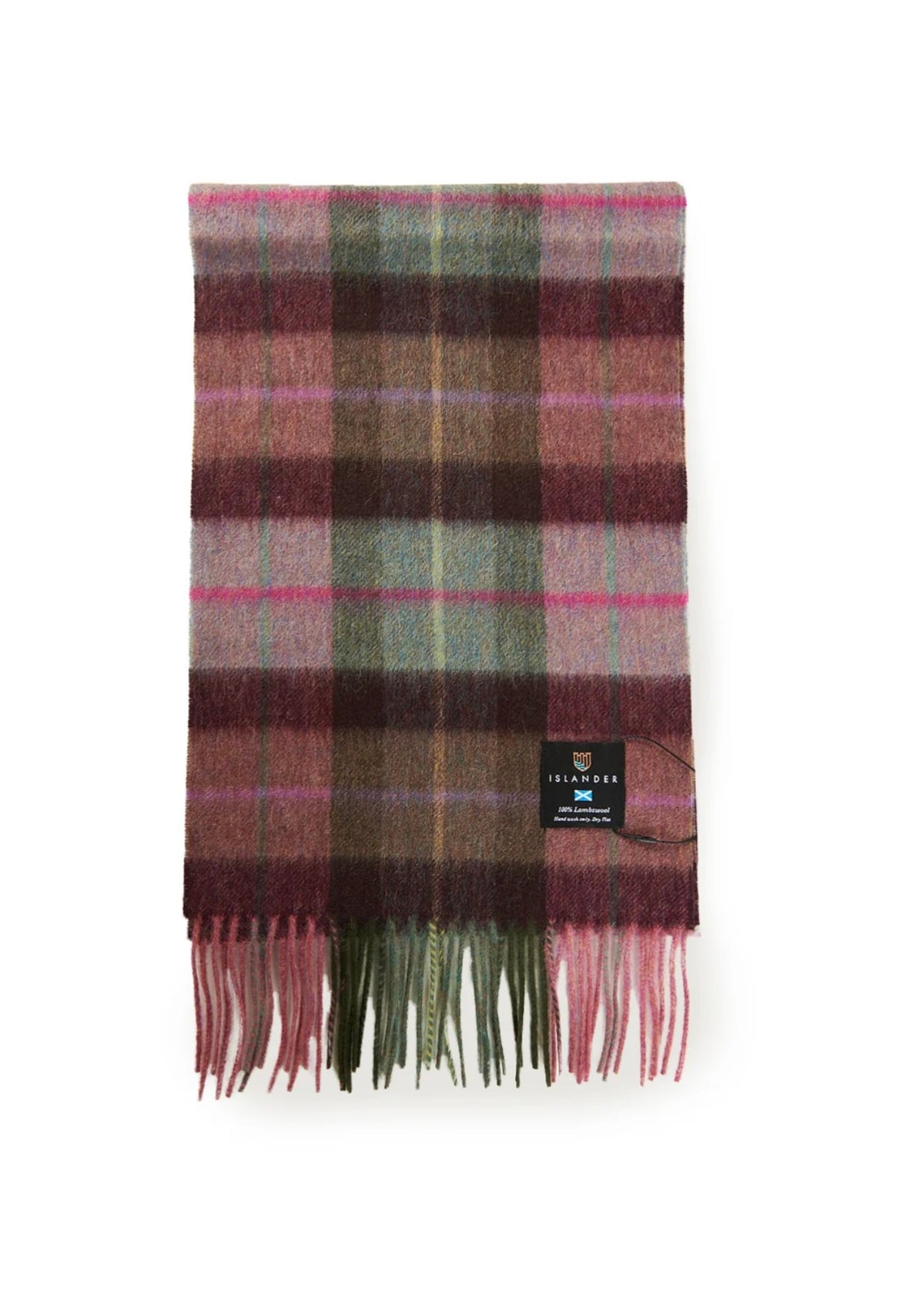 Large Lambswool Scarf- Pink Green Tartan