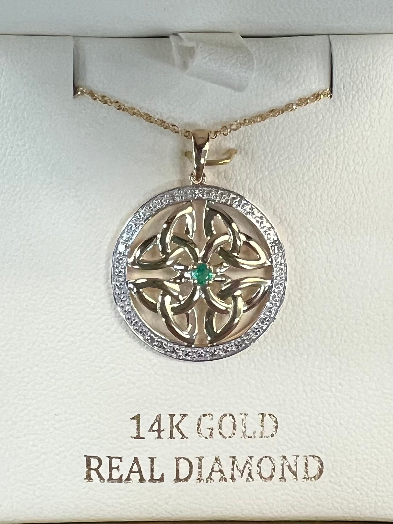 14K TRINITY DIAMOND PENDANT WITH EMERALD S46783