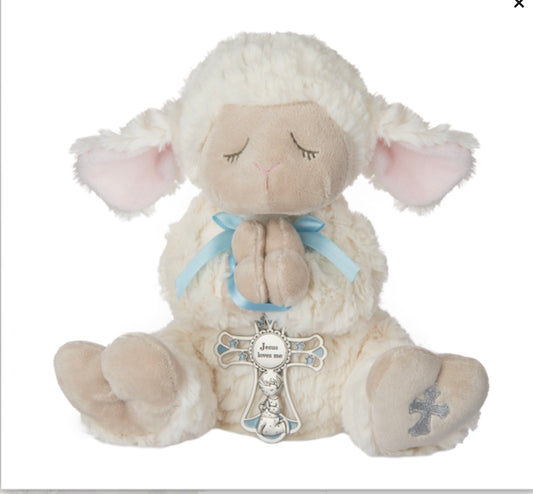 13” Lamb with Crib Cross (Blue cross )