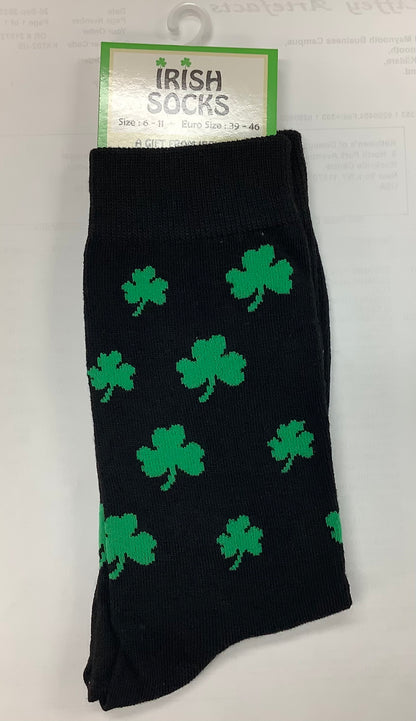 Black with Green Shamrock Adult Socks