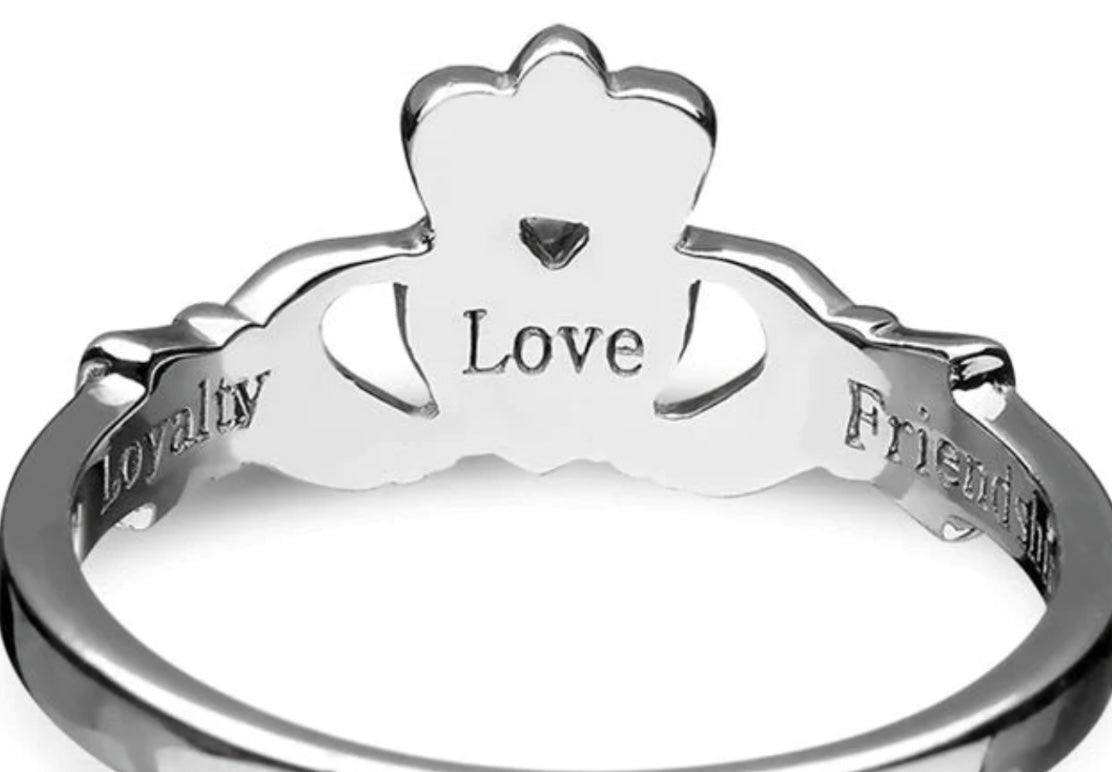 Anu sterling silver claddagh with Love Friendship Loyalty inside A3017