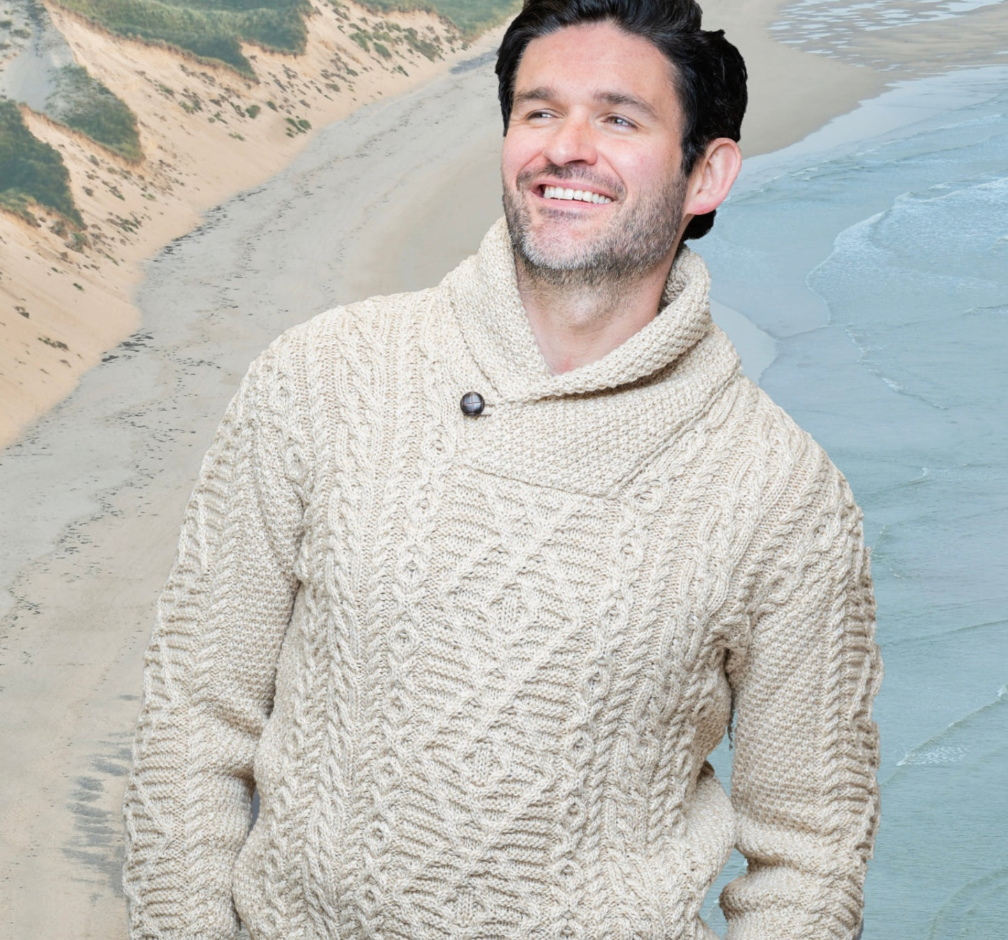 Original Aran Shawl Collar Mens Sweaters