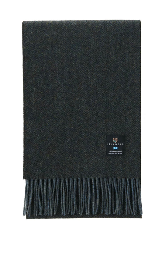 Lambswool Scarf- Black and Grey herringbone