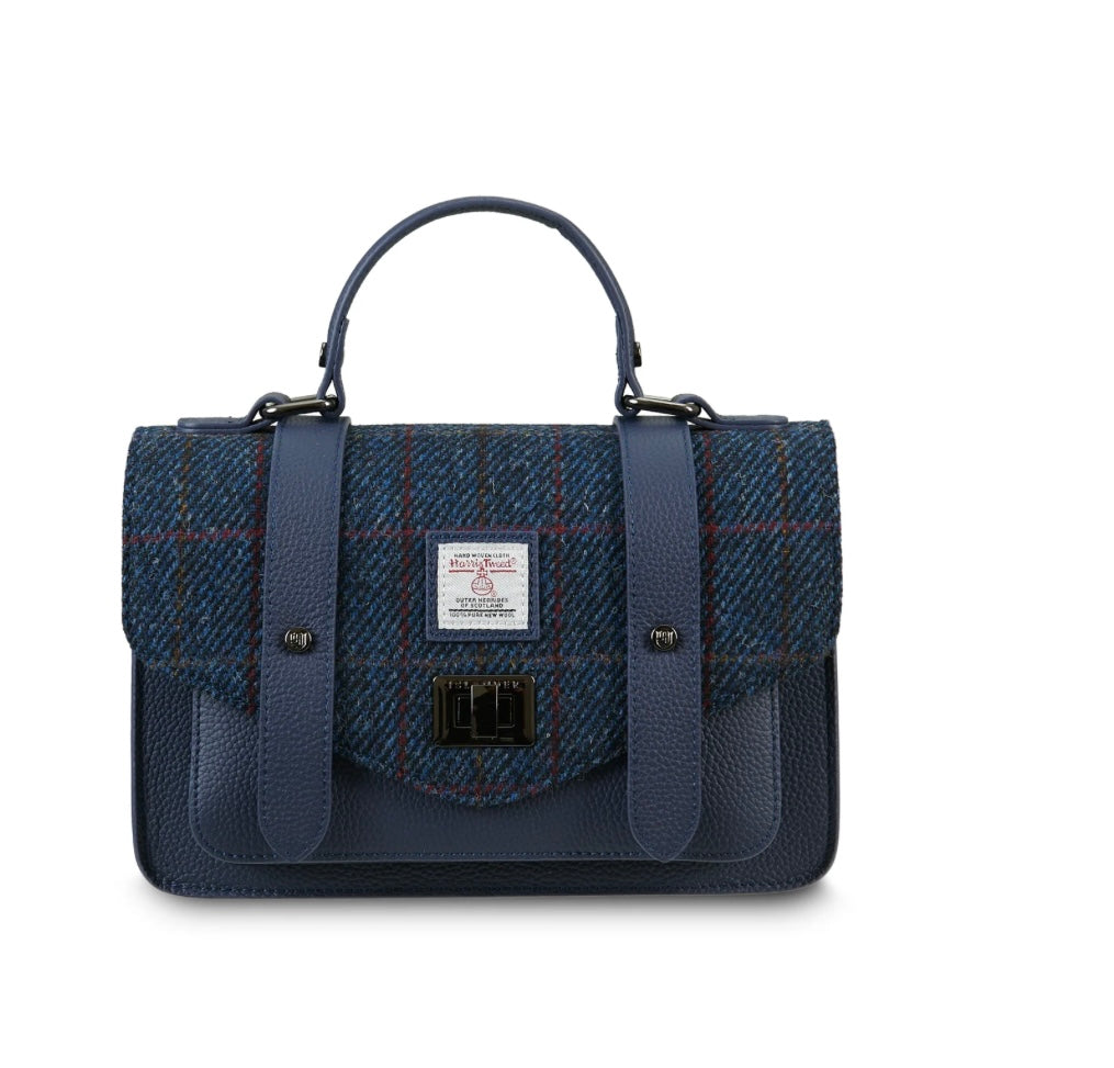 Leather Medium Satchel- Navy Overcheck