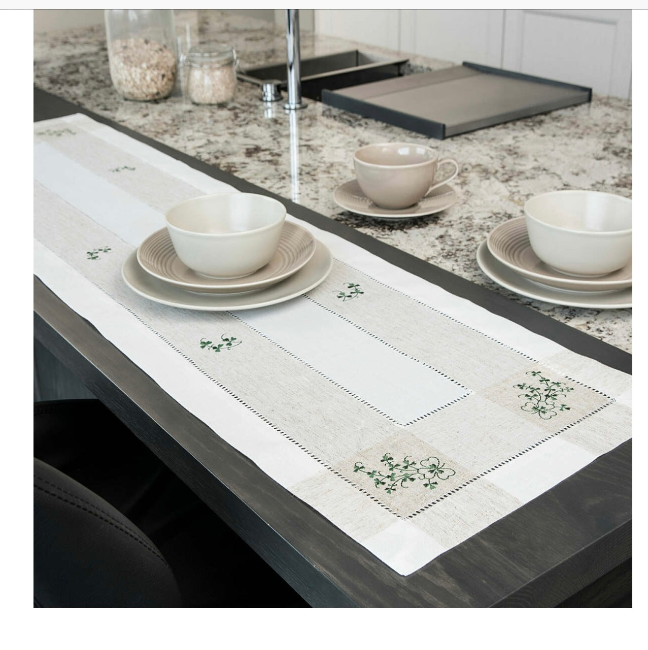 Kinsale shamrock embroidered table runner 14”x72”