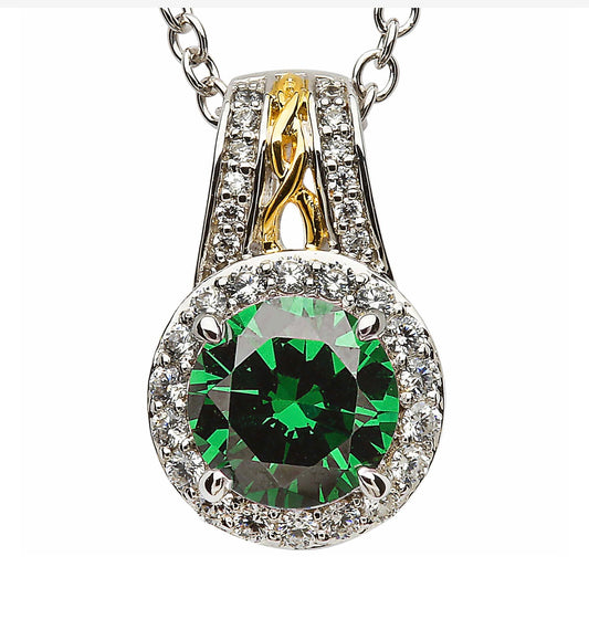 Sterling Silver Green CZ Halo Pendant SP2097GRCZ