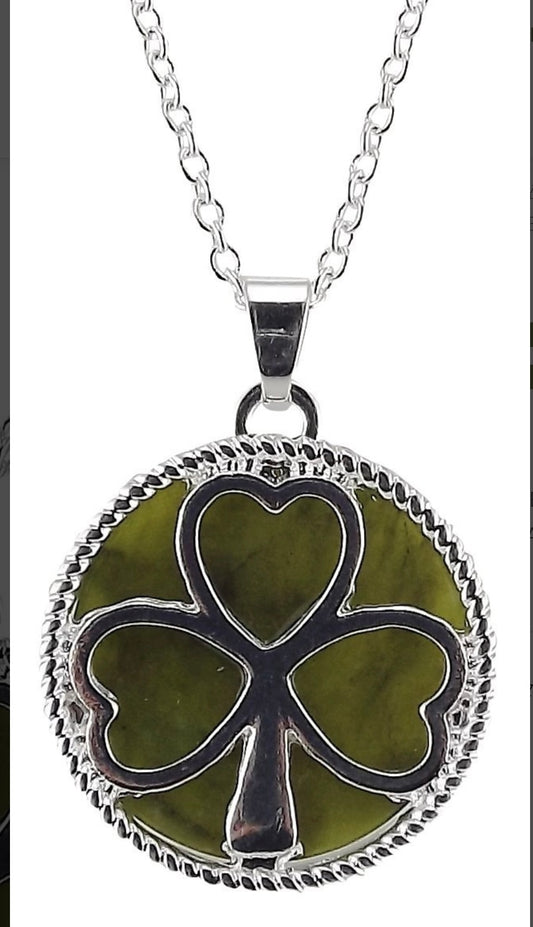 REVERSIBLE CONNEMARA MARBLE SILVER PLATED SHAMROCK PENDANT