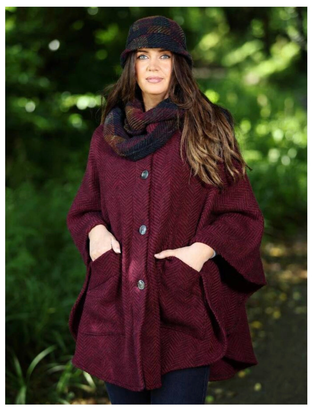Tina Hooded Swing Cape by John Branigan Wine color