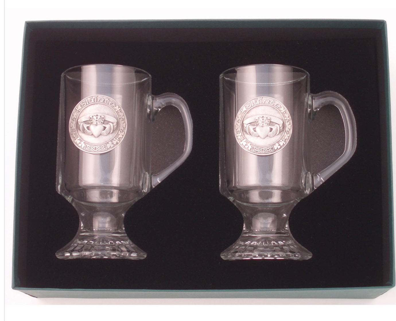 Pair Irish Coffee mugs with Pewter emblem. Robert Emmet 0420