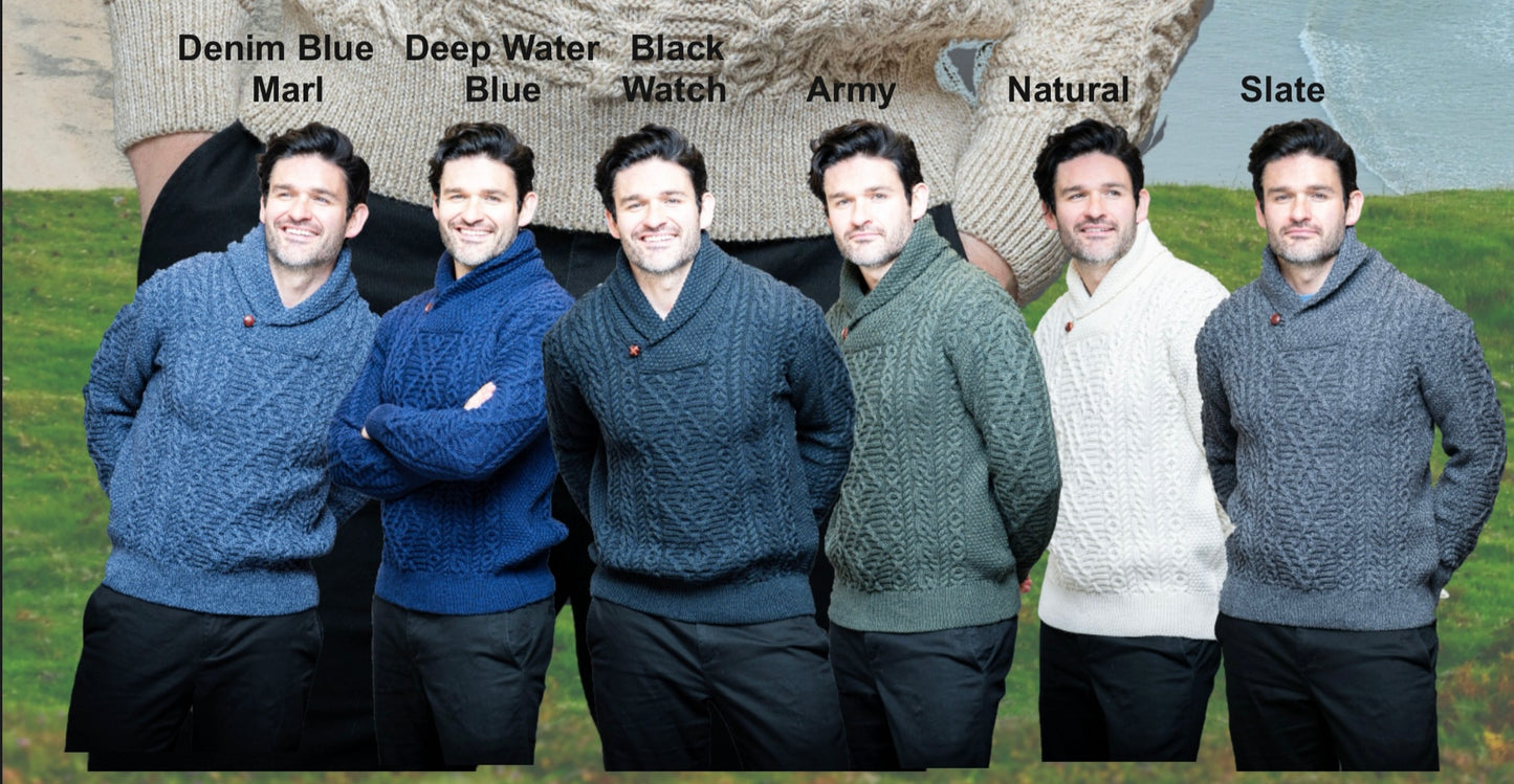 Original Aran Shawl Collar Mens Sweaters