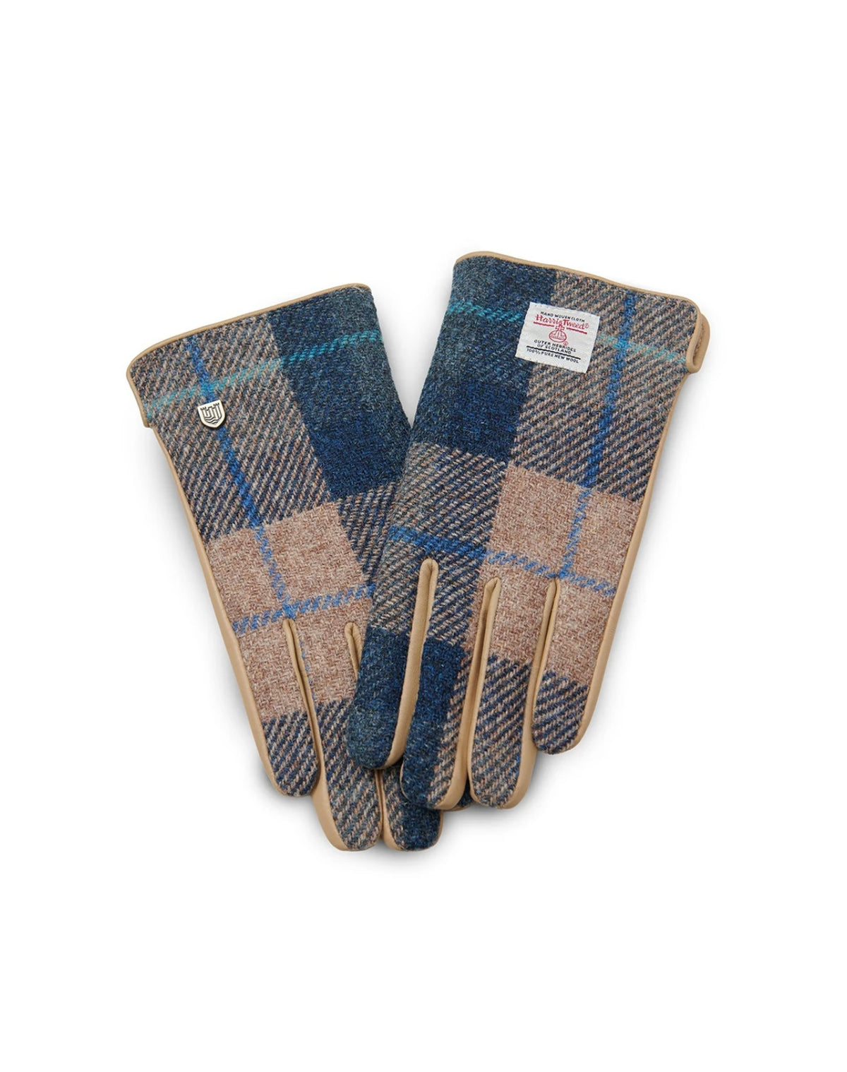 Ladies Gloves - Navy Beige Tartan