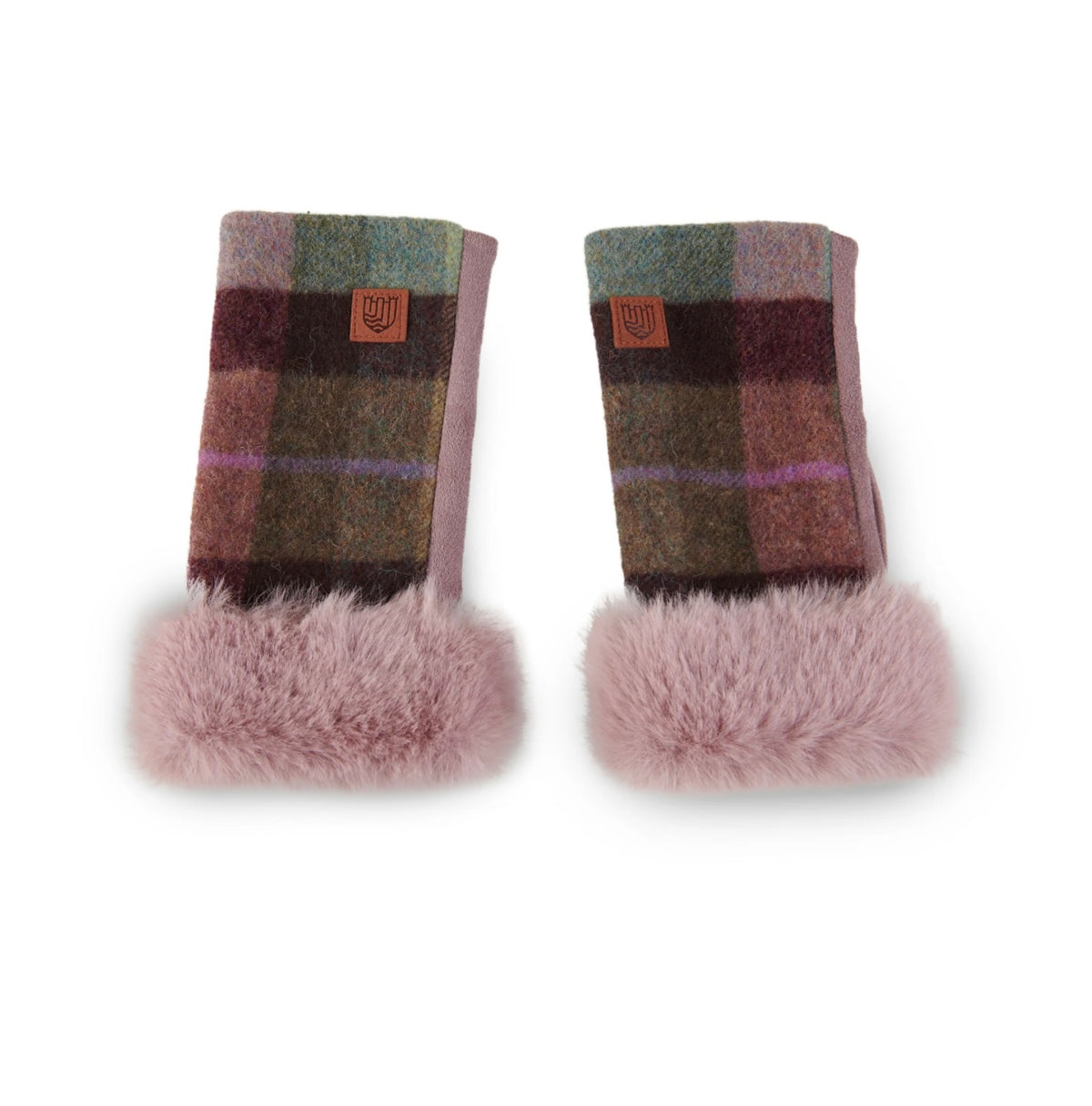 Lambswool Fingerless Glove- Pink Green Tartan