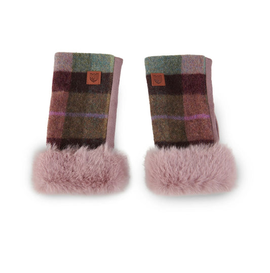 Lambswool Fingerless Glove- Pink Green Tartan