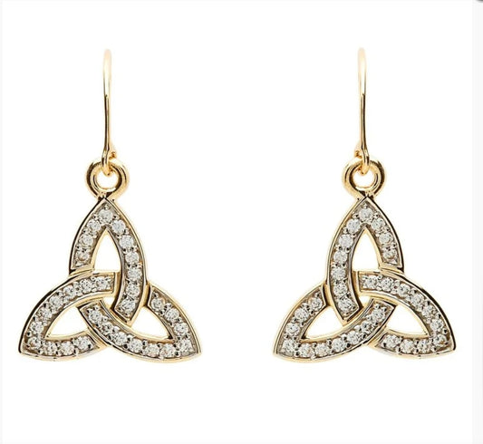 10K Gold Pave Set Trinity Knot Earrings 10E650