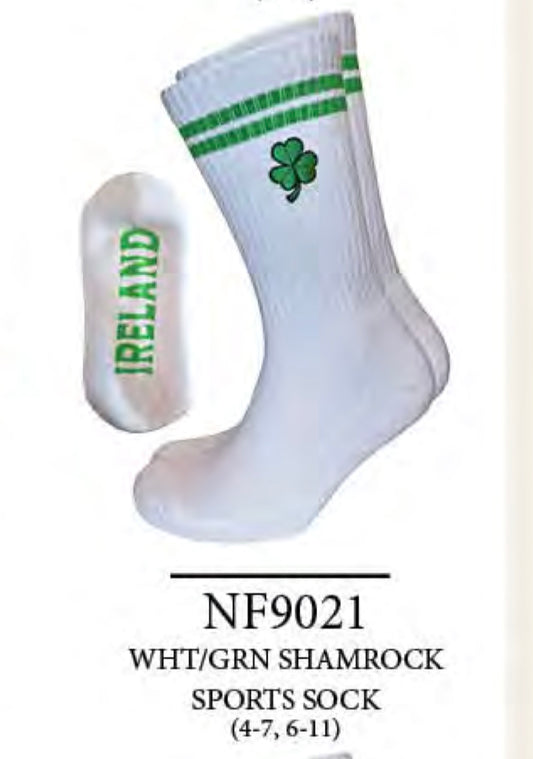 White/Green shamrock sport sock NG9021 Adult