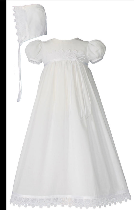 Girls 26″ Cotton Christening Gown with Italian Lace CO64GS