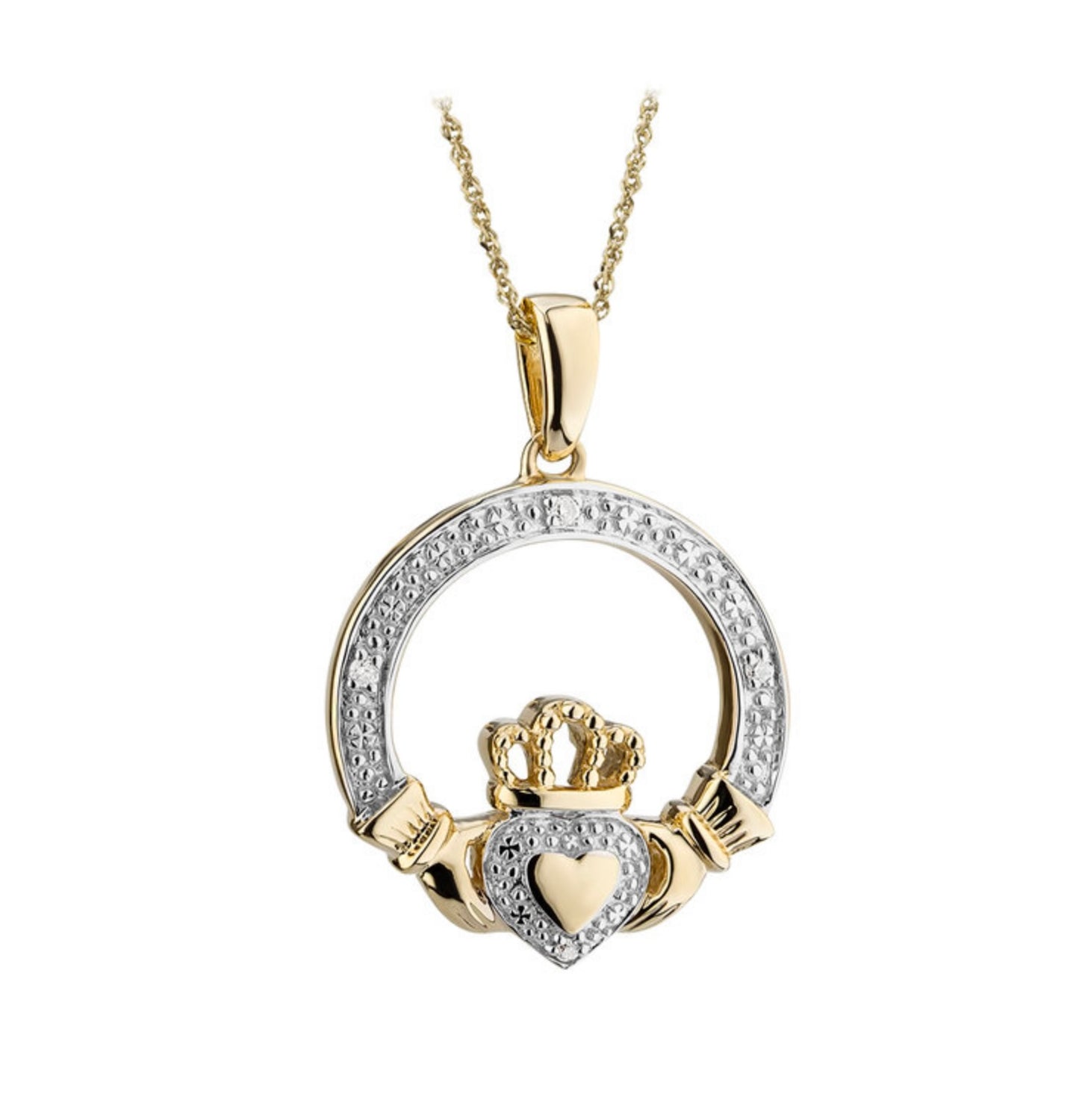 14K GOLD DIAMOND CLADDAGH PENDANT S46424