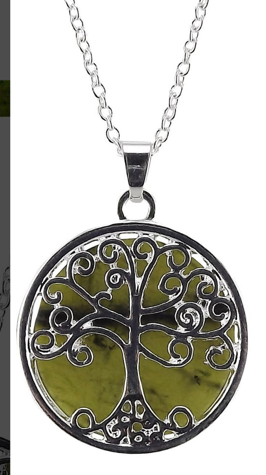 REVERSIBLE CONNEMARA MARBLE SILVER PLATED TREE OF LIFE PENDANT