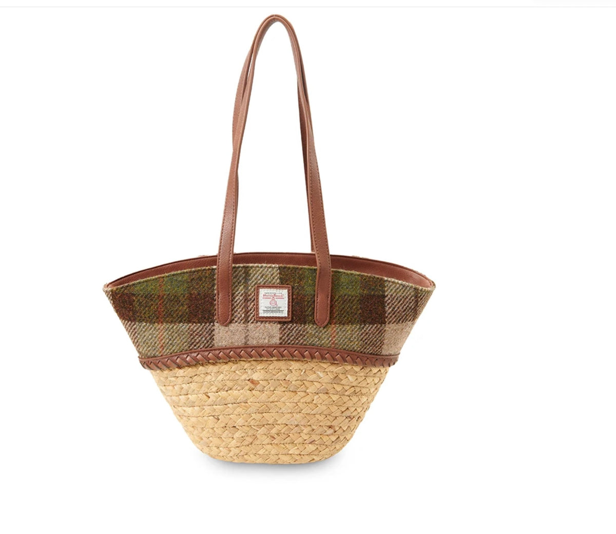 The Straw  Basket Bag- Chestnut tartan