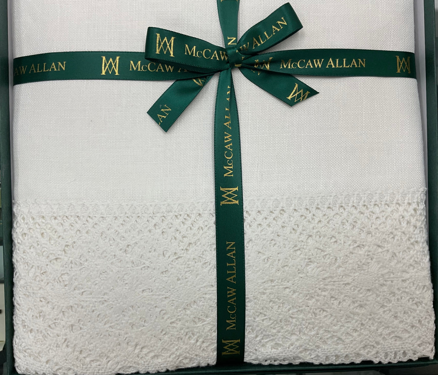 100% Linen Tablecloth with Cotton Lace trim 65”x108”