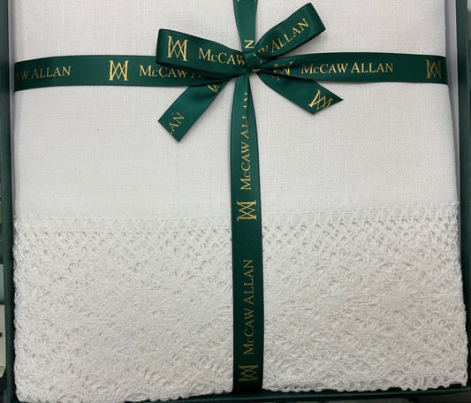 100% Linen Tablecloth with Cotton Lace trim 65”x108”