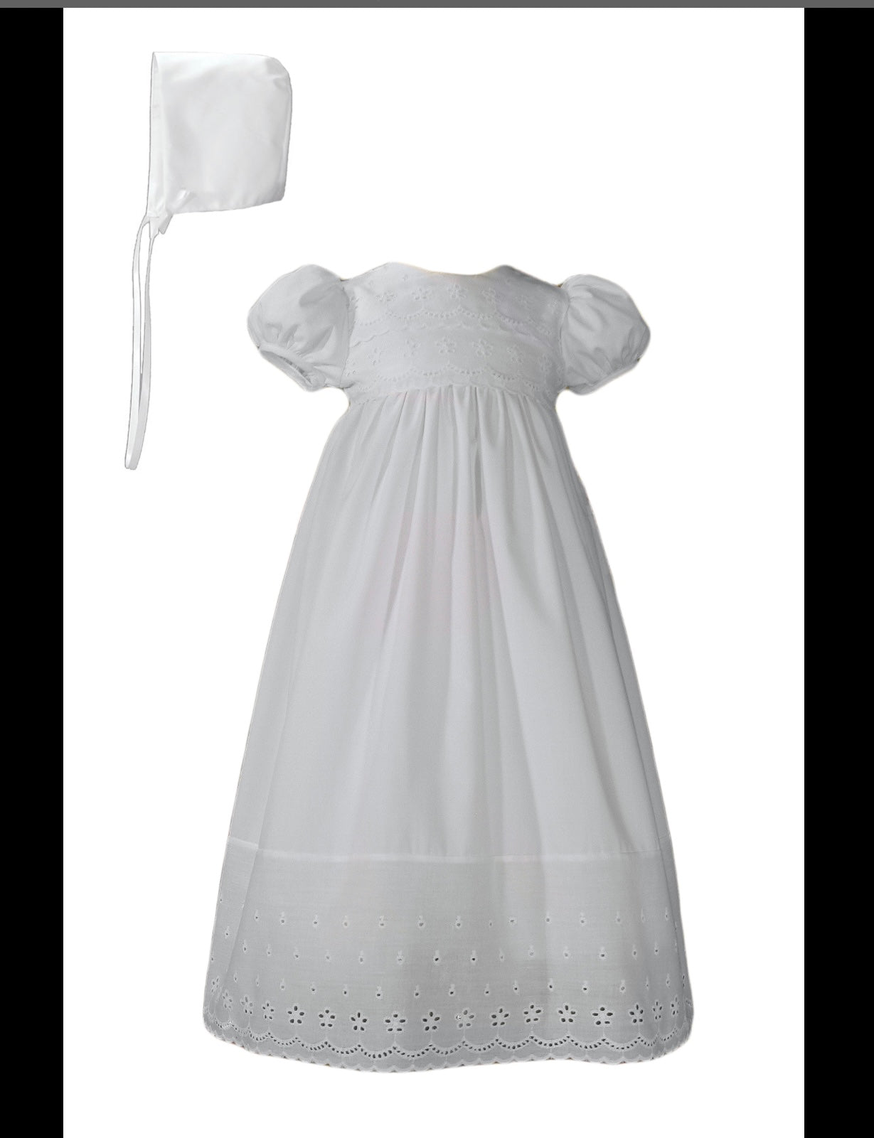 Girls White Cotton Christening Baptism Gown with Lace Border and Bonnet BJ24GS