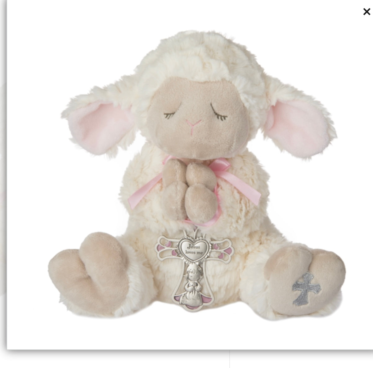 13” Lamb with Crib Cross Pink