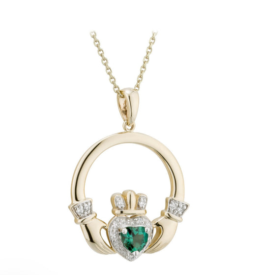 14K GOLD DIAMOND & EMERALD CLADDAGH PENDANT
Code: S46096