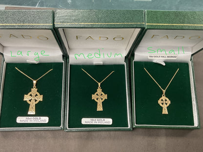 10K Single Sided Celtic Cross by Fado- Small C101, Medium C102 & Large C103