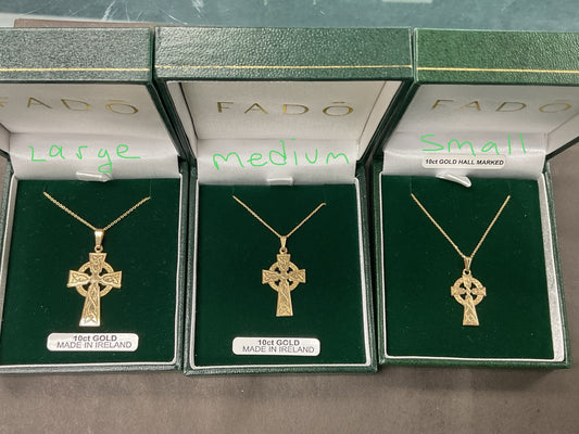 10K Single Sided Celtic Cross by Fado- Small C101, Medium C102 & Large C103