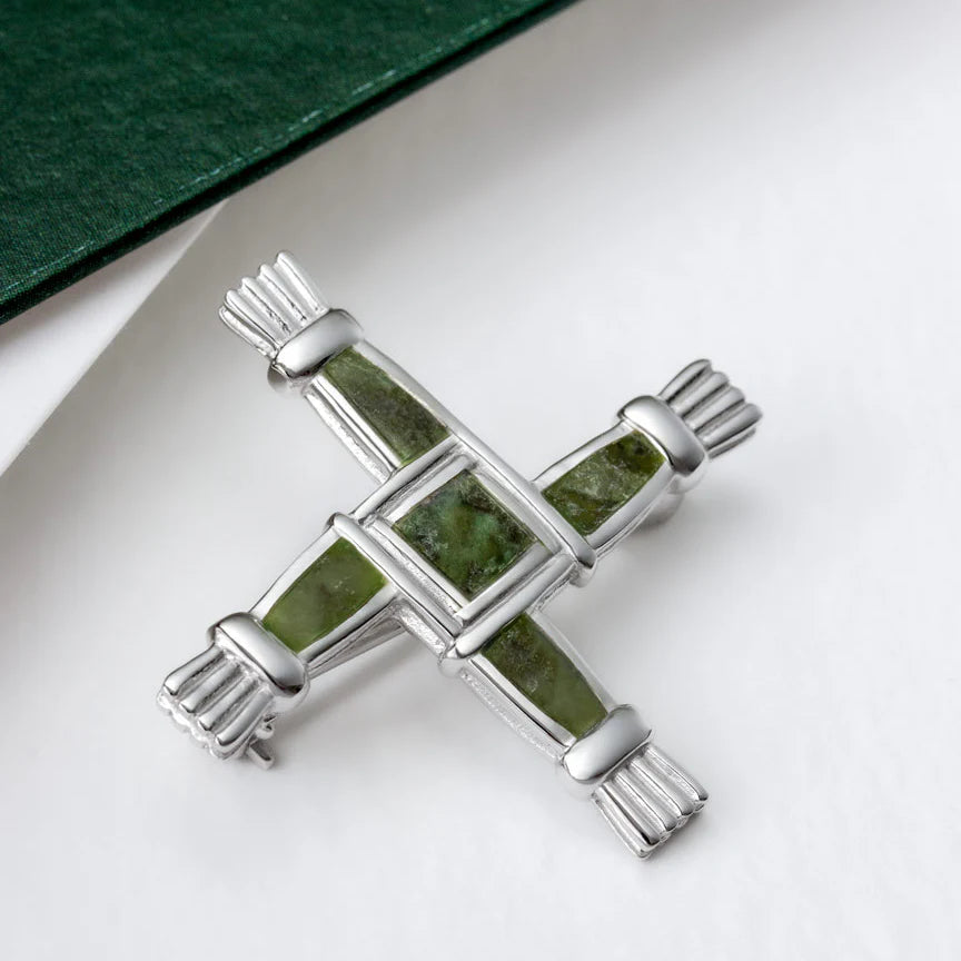 Sterling Silver St. Brigid Cross Brooch with Marble S10008