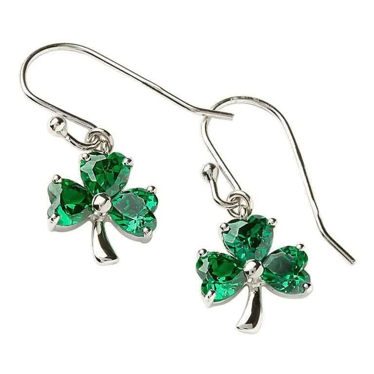Stone Set Shamrock Silver Green Earrings SE2006