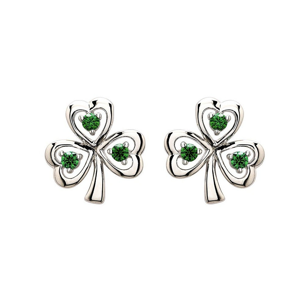 STERLING SILVER CZ EMERALD STUD SHAMROCK EARRINGS
SE006SH