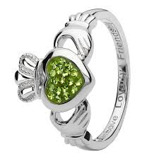Sterling Silver Peridot Swarovski Claddagh