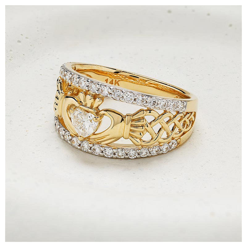 14KT GOLD LAB DIAMOND CLADDAGH RING
14L750