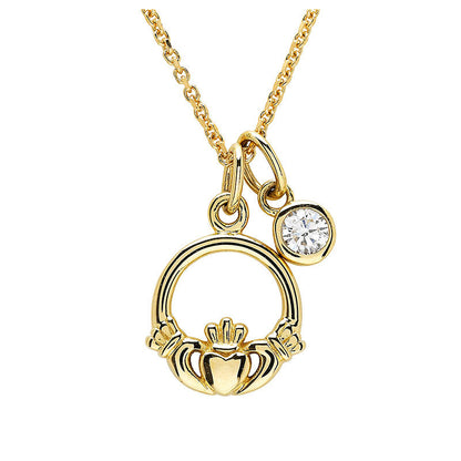 14KT GOLD CLADDAGH NECKLACE WITH LAB DIAMOND 14P738