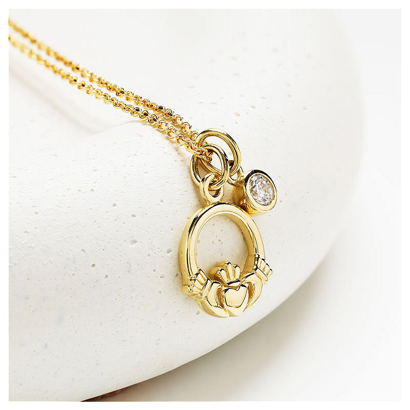 14KT GOLD CLADDAGH NECKLACE WITH LAB DIAMOND 14P738