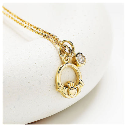14KT GOLD CLADDAGH NECKLACE WITH LAB DIAMOND 14P738