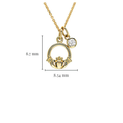 14KT GOLD CLADDAGH NECKLACE WITH LAB DIAMOND 14P738