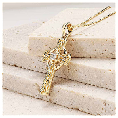 14KT GOLD LAB DIAMOND CELTIC CROSS NECKLACE .06CT
14P733
