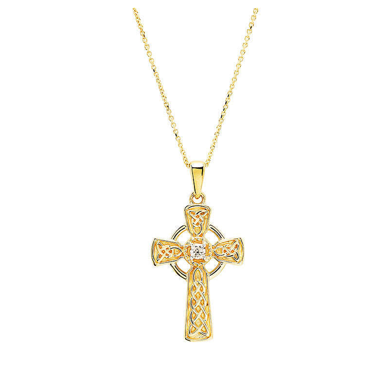 14KT GOLD LAB DIAMOND CELTIC CROSS NECKLACE .06CT
14P733