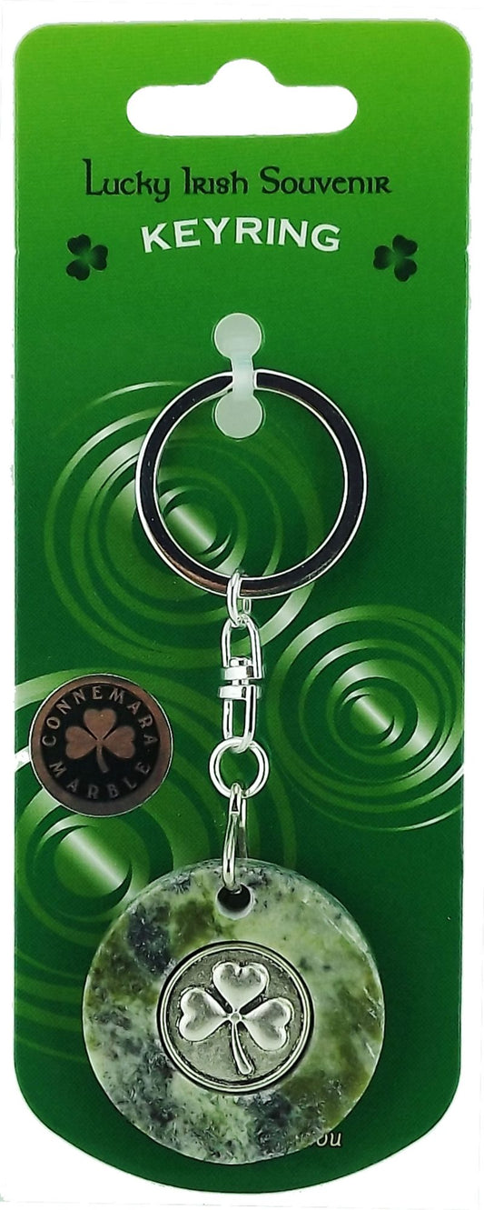 CONNEMARA MARBLE KEYRING WITH SHAMROCK DISC