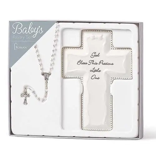 White Cross and Rosary Set